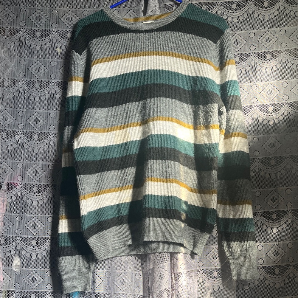 Striped Gray and Green Sweater